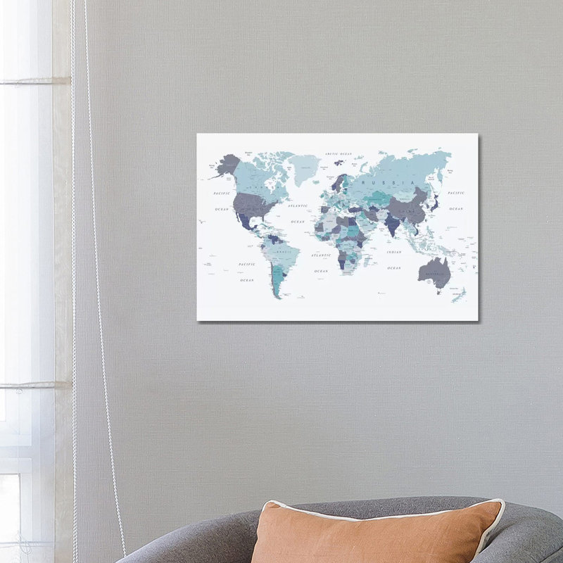 World Map Blue I by Urban Epiphany - Print on Canvas, Wrapped Canvas, 101.6 cm H x 66.04 cm W x 3.175 cm D