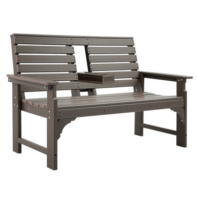 Hdpe All Weather Outdoor Bench With Cup Holders, 2-3 Persons Garden Bench With 700 Lbs Weight Capacity, Patio Benches For Outdoors, Garden, Porch, Bac