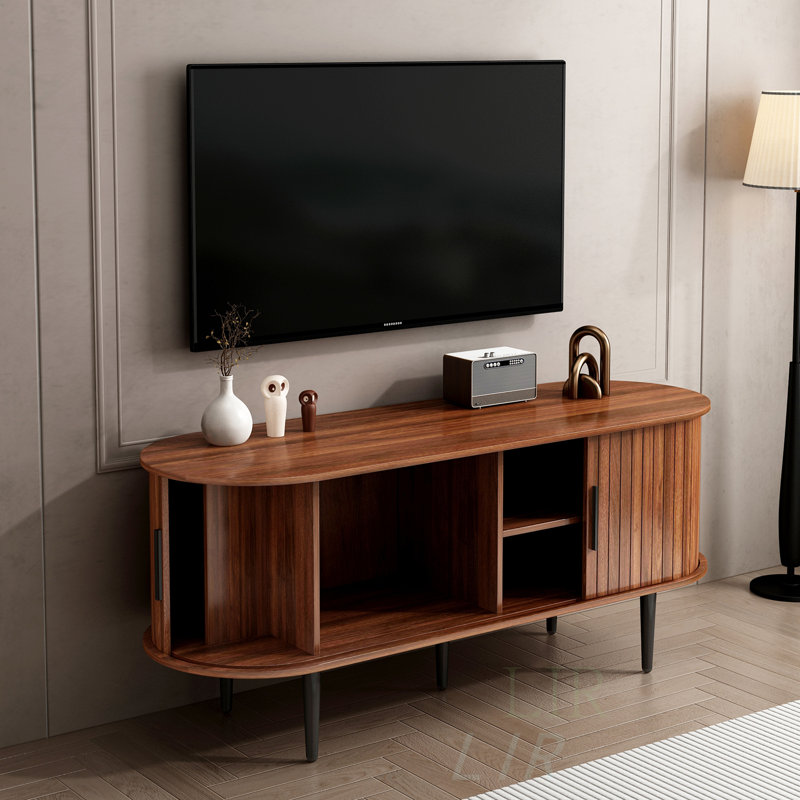 Meuble télé moderne avec meuble télé 47 po avec armoire de rangement à porte coulissante, centre de divertissement pour le salon, la chambre à coucher, le bureau, finition noyer | Idée cadeau