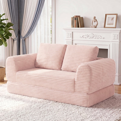 63" Corduroy Convertible Sleeper Sofa Bed, Boneless 2-in-1 Foldable Floor Couch with 2 Pillows, Upholstered Futon for Living Room, Apartment, Dorm & Small Spaces