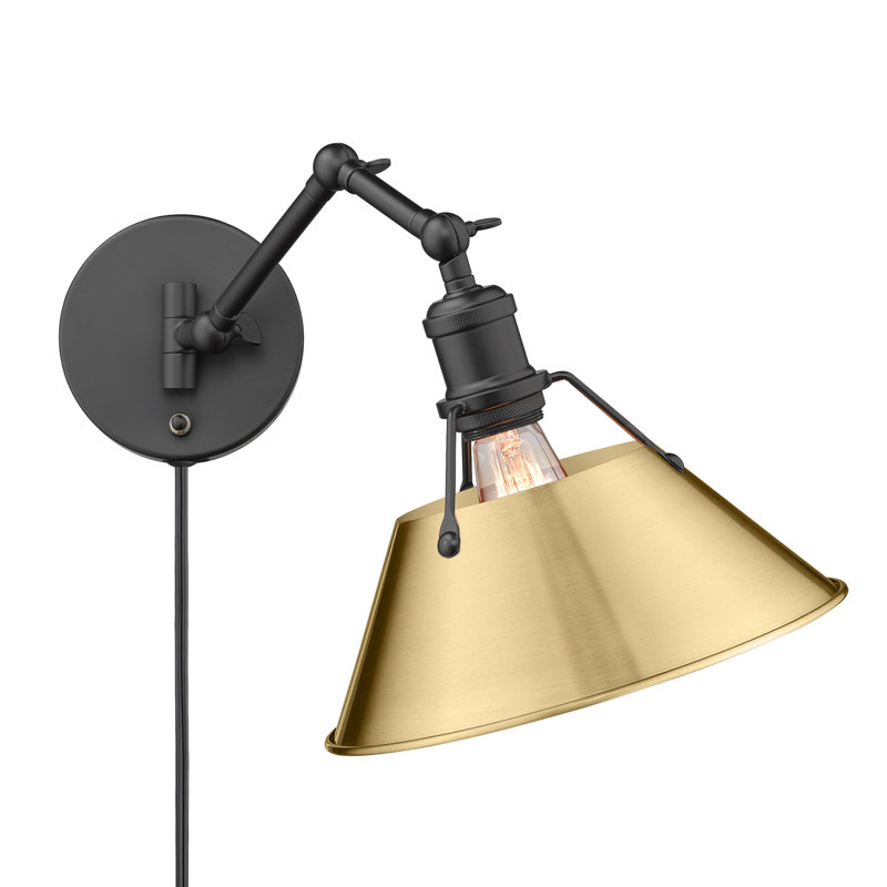 Lampe murale avec bras pivotant à 1 lumière Weatherford, Noir mat, Bronze champagne brossé