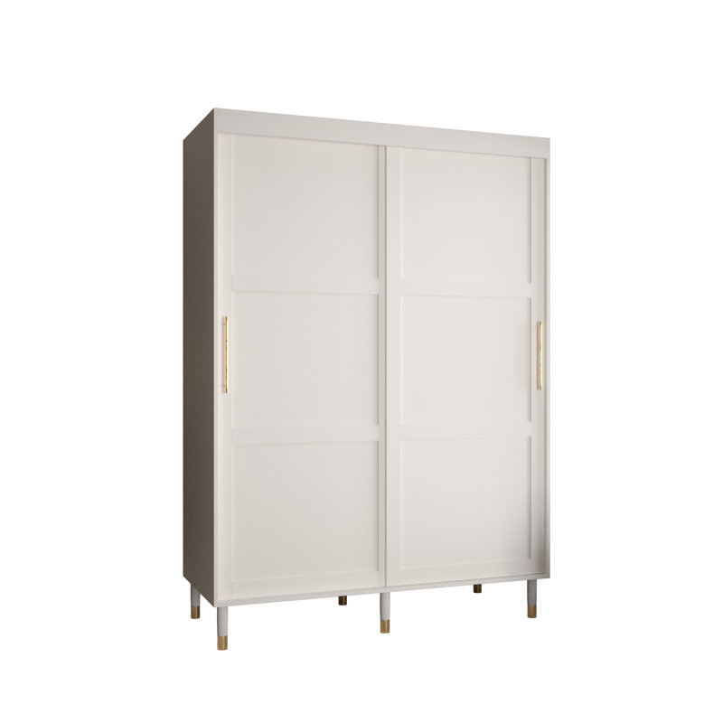 Annilyn 2 Door Manufactured Wood Wardrobe, White Matt, 208cm H x 150cm W x 62cm D