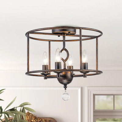 Plafonnier semi-encastré 4 lumières bronze antique