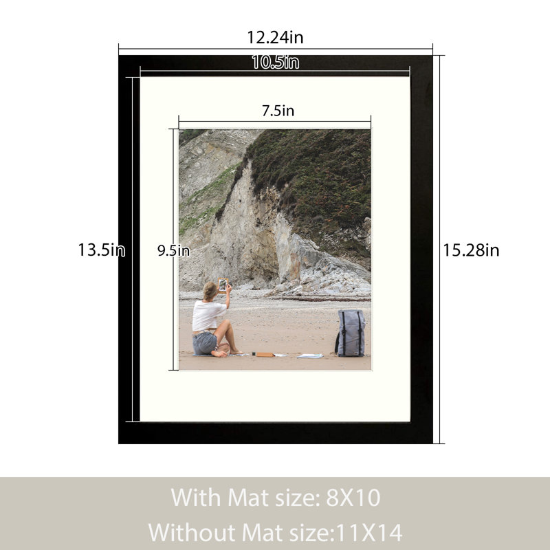 Dreketi Picture Frame Set Gallery Wall with Plexiglass, Black, 11" x 14" Matted to 8" x 10"