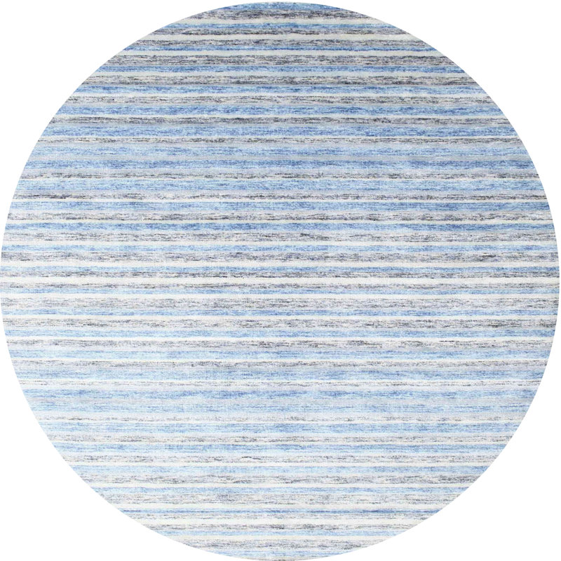 Tapis blanc/bleu contemporain, Rond 5 pi
