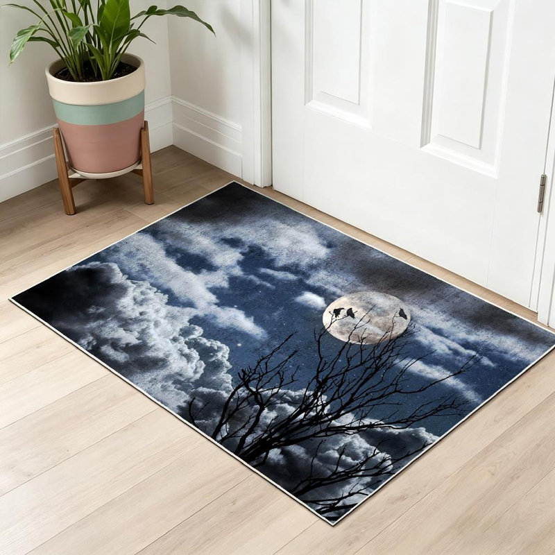 Tapis transparent lavable à la machine avec des nuages de pleine lune, Rectangle 32" x 47"