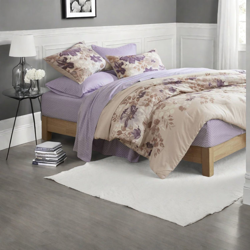Ensembles de literie douce, polyester à motif floral taupe pour la maison