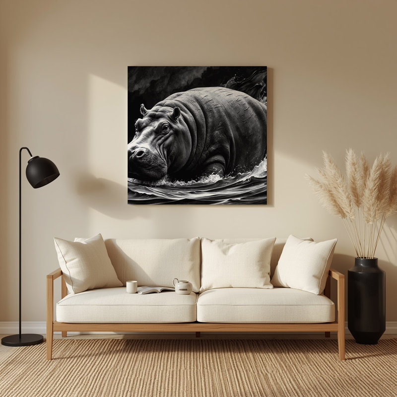 Faune, hippopotame gris, art mural en métal, H 16 po x l 16 po