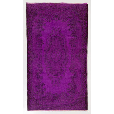 4x7 Ft Purple Modern Handmade Turkish Area Rug with Medallion Design
