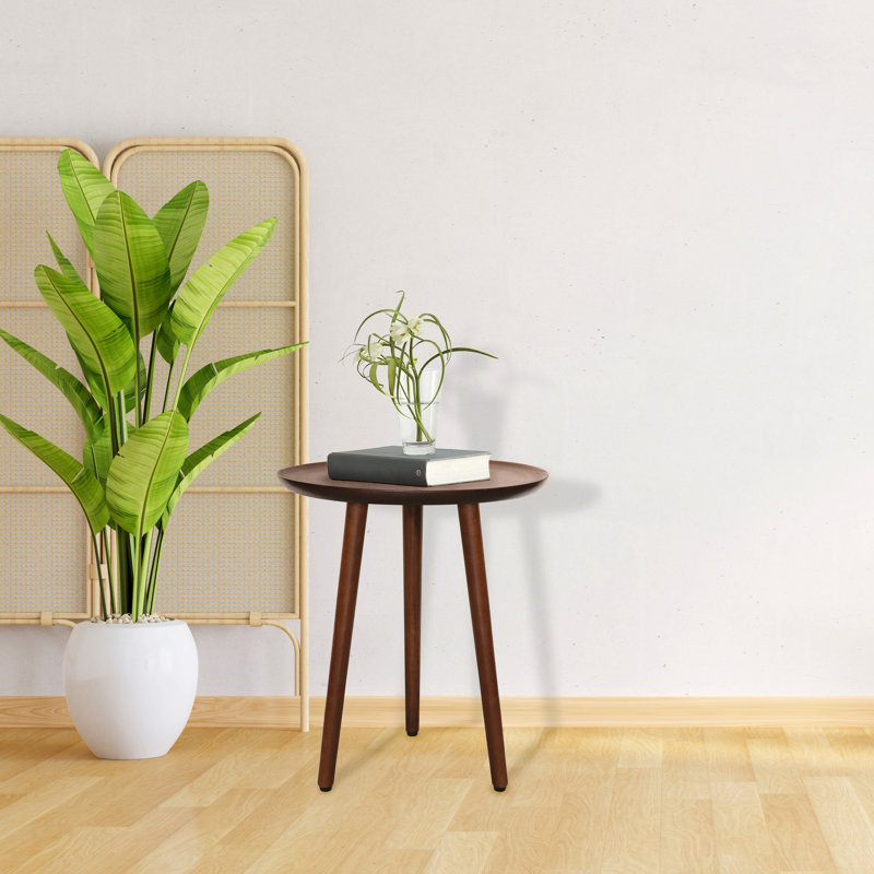 Round Shape Top Table, 3-Legged Walnut Finish Side Table - Handcrafted Small End Table - Versatile Nightstand And Coffee Table For Living Room, Bedroom And Office Table