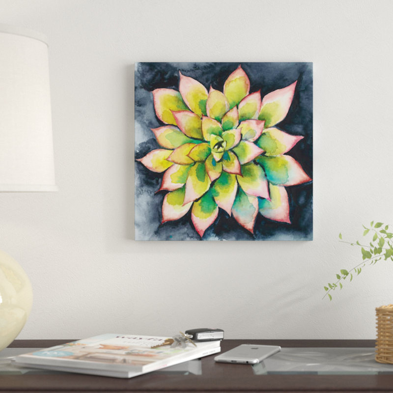 « succulent rosette iv », impression sur toile, H 18 po x l 18 po x P 1,5 po, Toile avec cadre noir, Pas de tapis