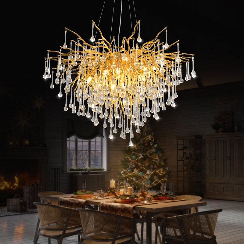Akari Tree Branch Teardrop Chandelier Lighting, D24"