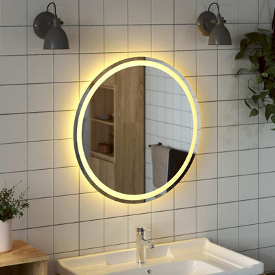 Miroir de salle de bain à DEL moderne en verre transparent 27,6 po de diamètre