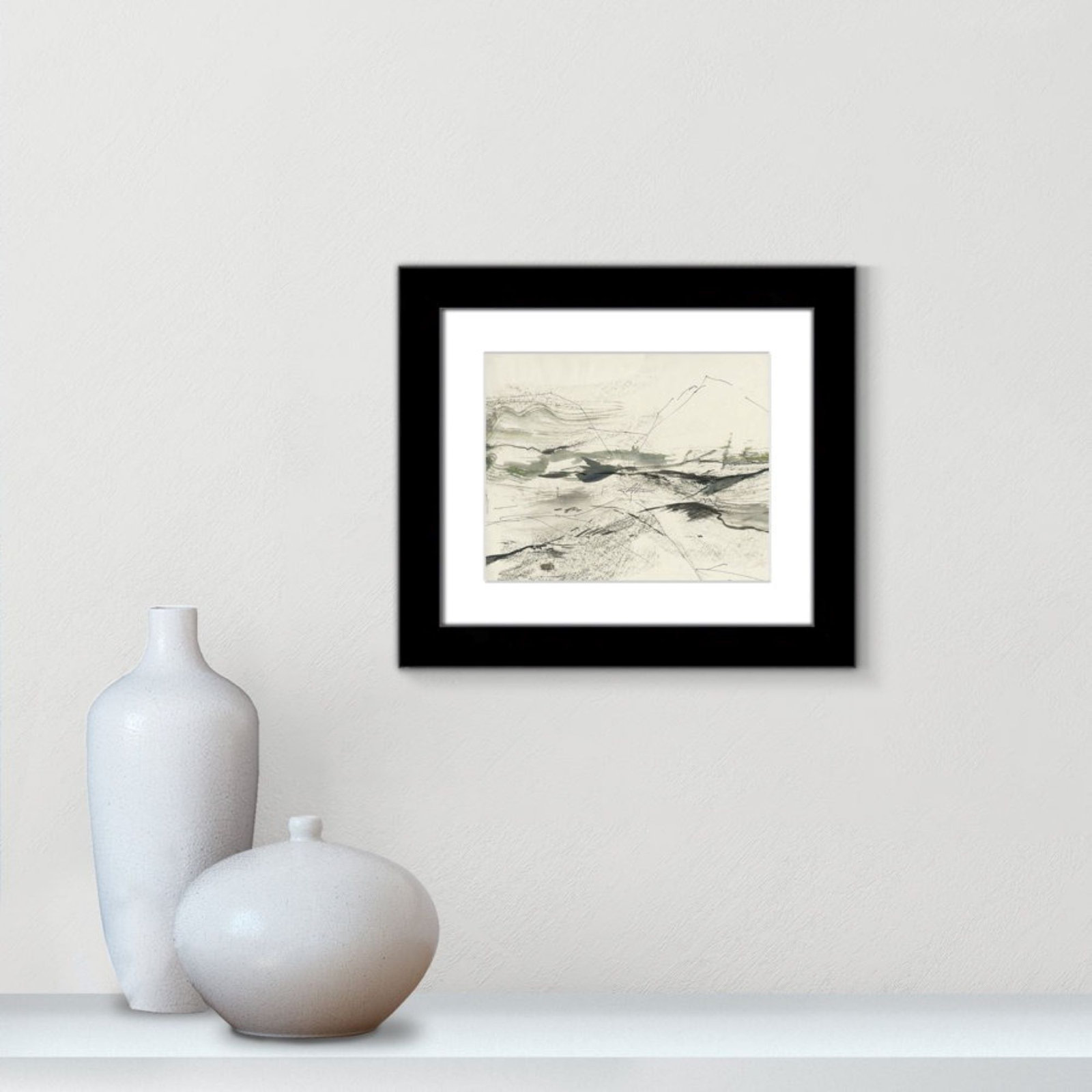 Green Sketches by PI Studio, Black Cube Picture Framed, White, 14.5" H x 16.5" W x 1.25" D