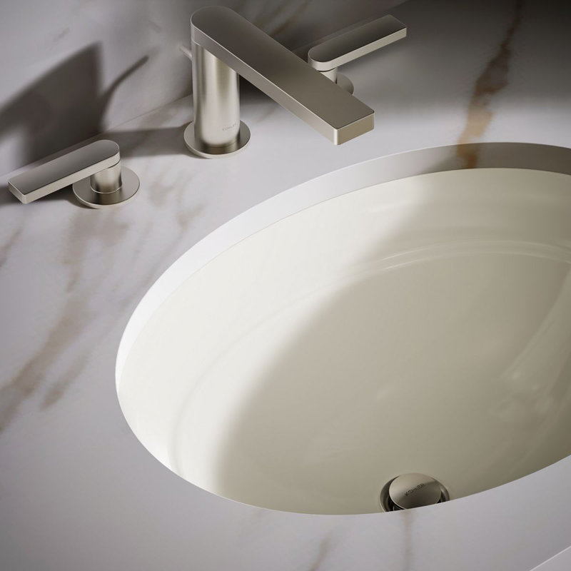 Serif Metal Oval Undermount Bathroom Sink, Biscuit