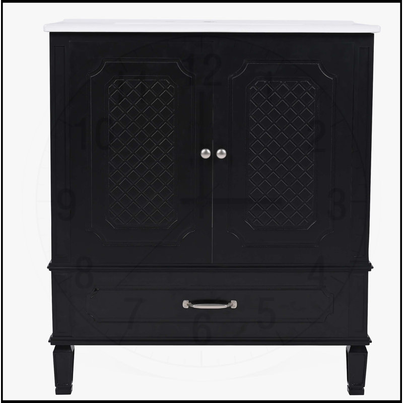 Meuble-lavabo autoportant avec lavabos doubles, rangement spacieux et portes à fermeture douce, Noir, Argent argent