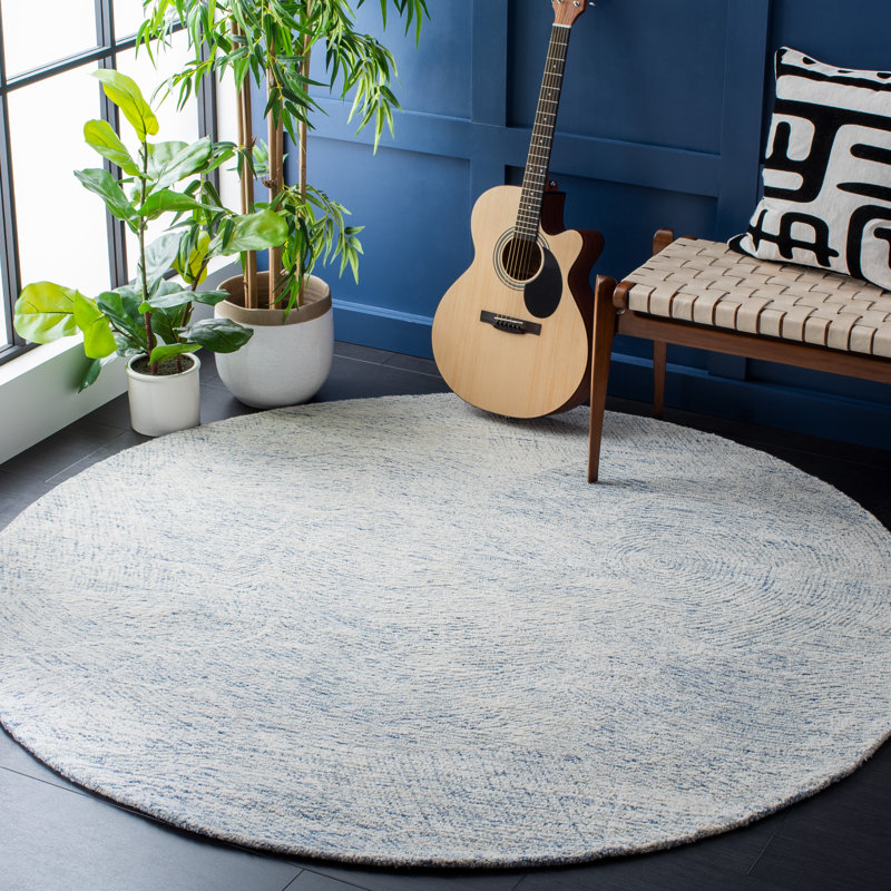 Bouldin Handmade Tufted Wool Blue Area Rug, Round 4'