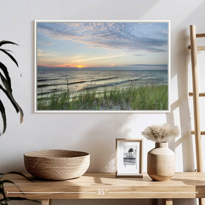 Lake Michigan Sunset, Floating Frame White, 25" X 17"