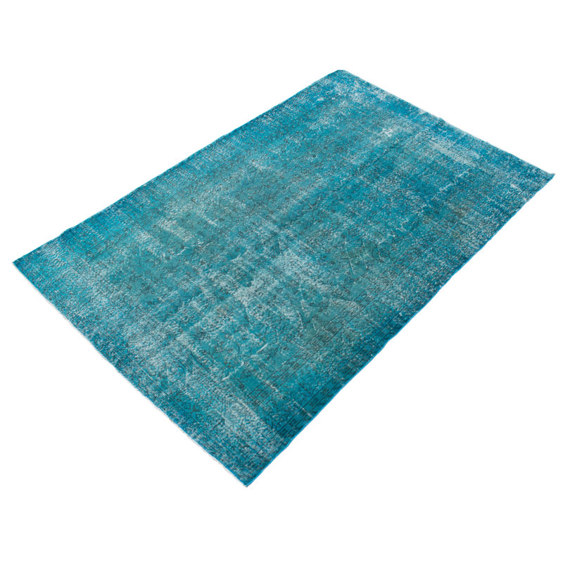 Tapis turquoise en laine noué à la main de conception unique 2000 pi 7 pi 1 po x 10 pi 8 polliemae