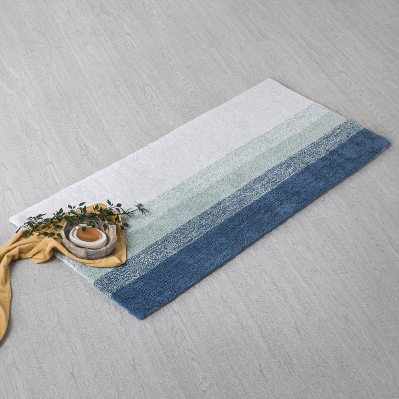 Raul 100% Cotton Non-Slip Bath Mat, Blue, 24" W x 60" L