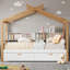 Cadre de lit en bois original avec deux tiroirs et bibliothèque