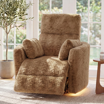 Power Recliner Chair, Swivel Rocker Recliner Glider With USB & Type C Charging Ports-Brown