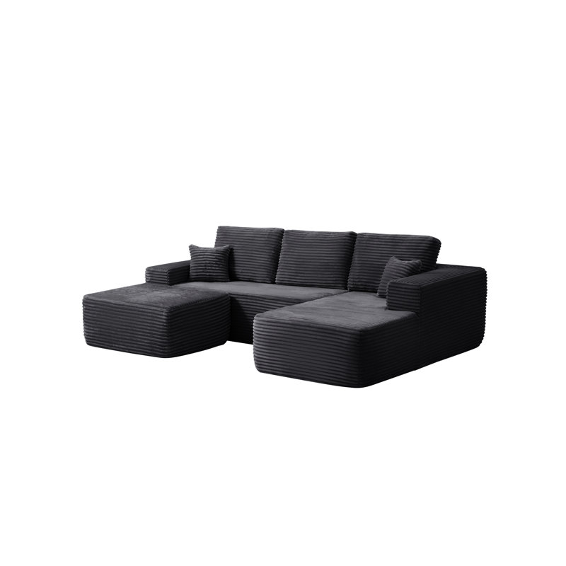 Spacious Plush Fabric Sectional Sofa, Modern U-shaped Couch For Home
