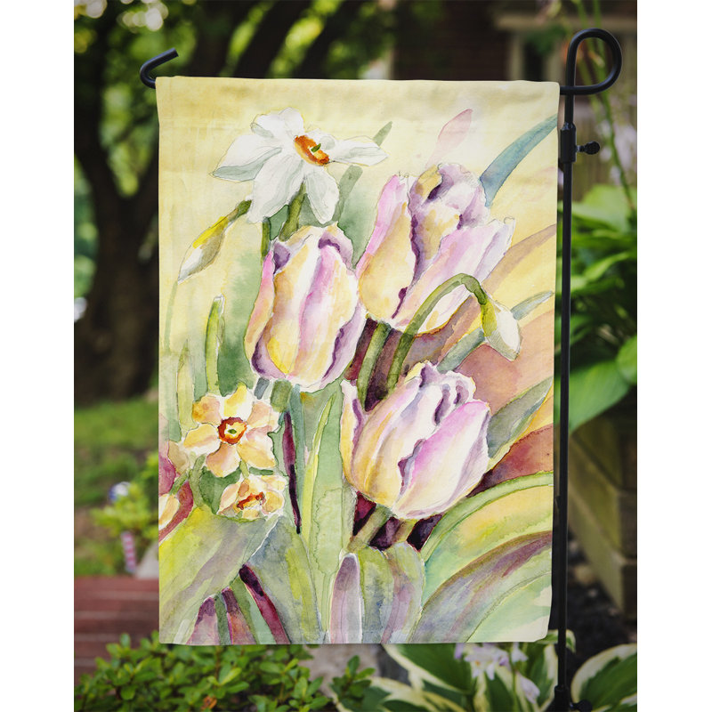Drapeau de jardin tulipes et narcisses, H 15 po x l 11 po