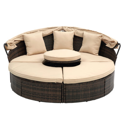 Outdoor Rattan Round Sofa Bed with Canopy by Latitude Run