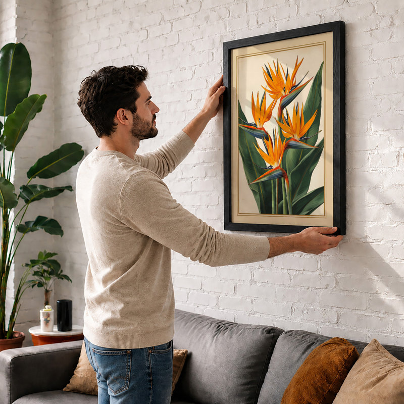 Bird of Paradise Bloom Botanical - Framed Print, A3 - 42.0 x 29.7 cm, Black