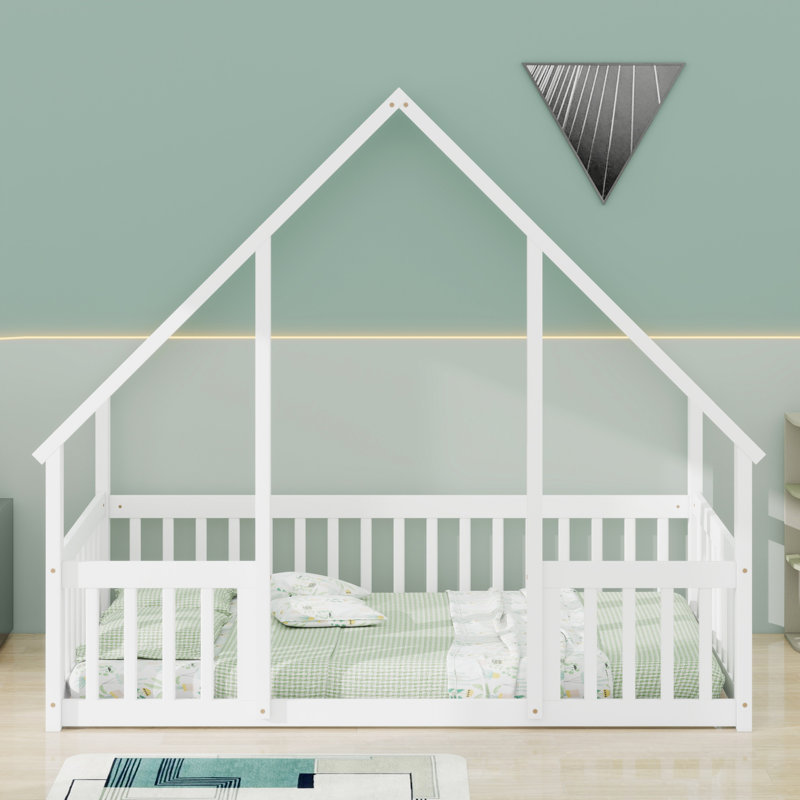 Lit de plancher en forme de maison Guardrail, Blanc