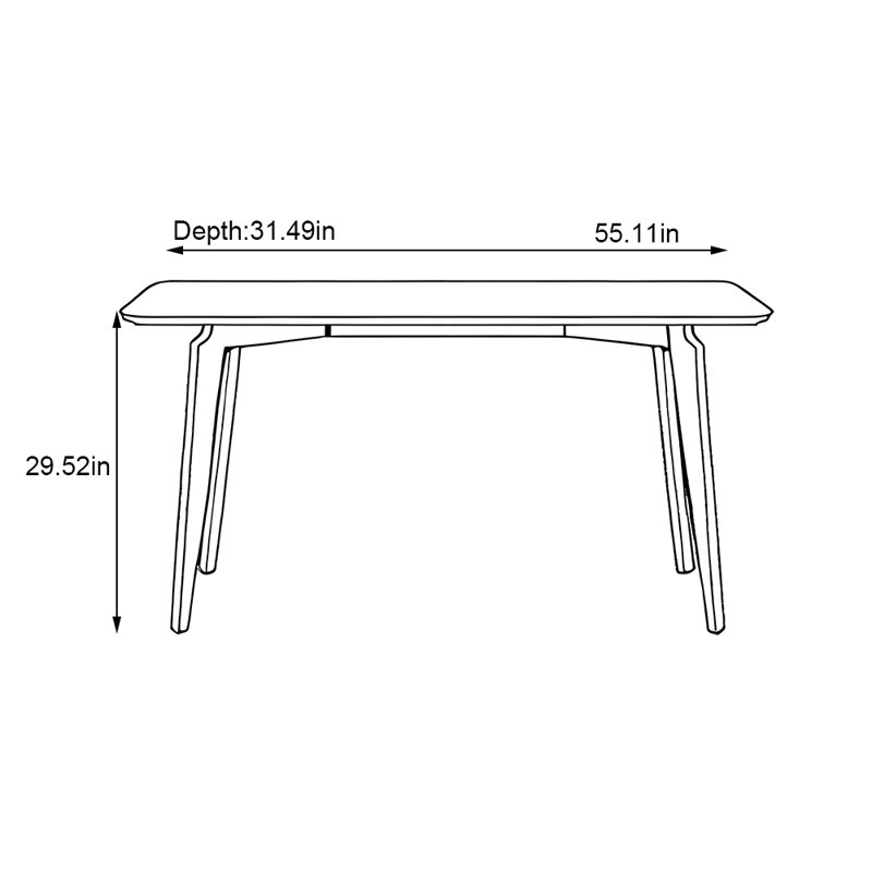 Table rectangulaire moderne simple en bois massif, H 29,52 po x L 55,11 po x l 31,49 po
