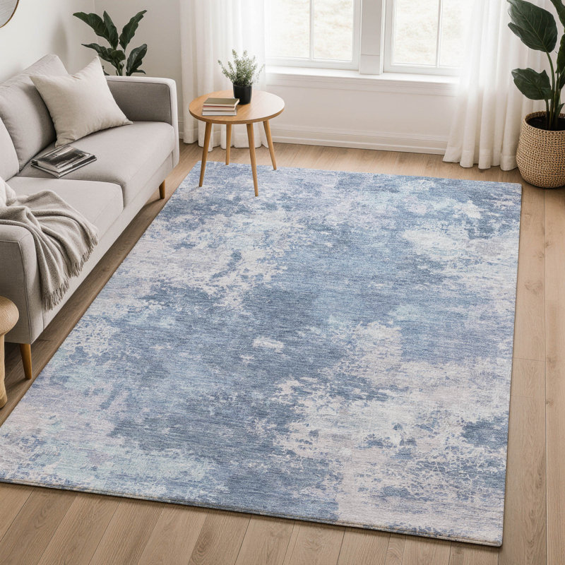 Tapis abstrait lavable à la machine de qualité supérieure Mayfield AMF2364, Bleu, 5 pi x 7 pi 6 po