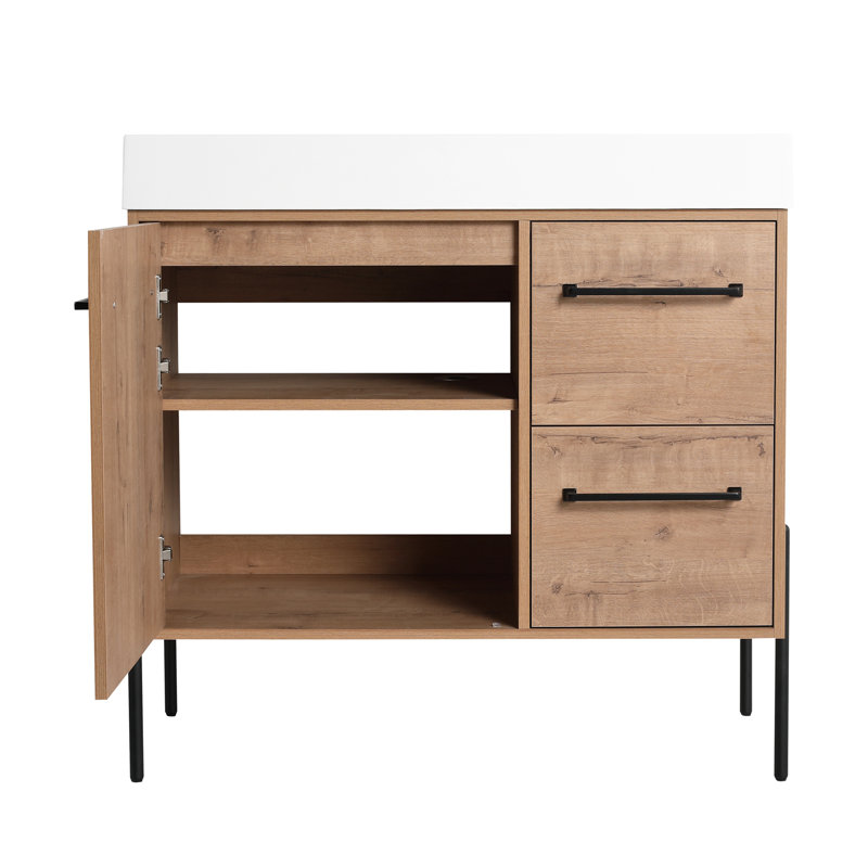 Freestanding Bathroom Vanity with White Double Resin Sink &  2 Soft-Close Cabinet Doors and 3 Drawers, 35"