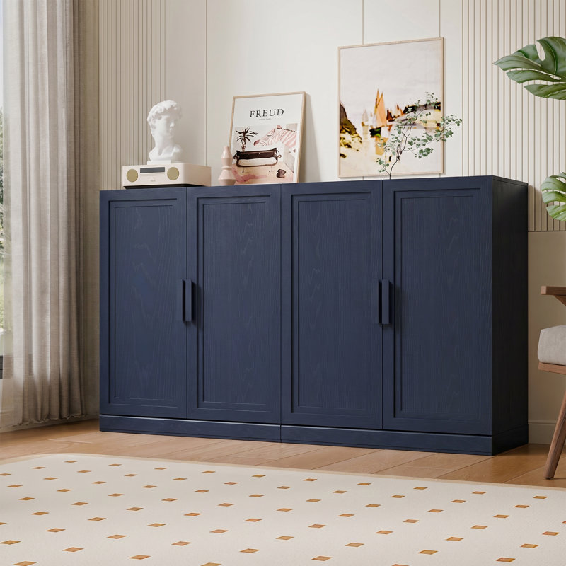 Armoire de rangement moderne à 4 portes avec tablettes réglables 62 po Modern, 36" H x 62" W x 16" D, Marine