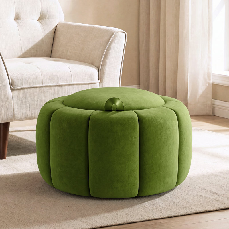 Repose-pieds rond avec rangement 27,2 po,  Velours - vert
