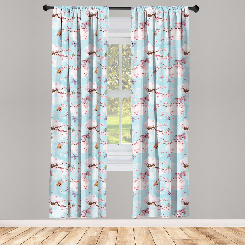 Cherry Blossom Floral Semi-Sheer Rod Pocket Curtain Panels, 28" x 63"
