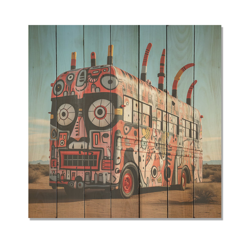 Bus psychédélique mexicain - fruits sur bois, H 30 po x l 30 po