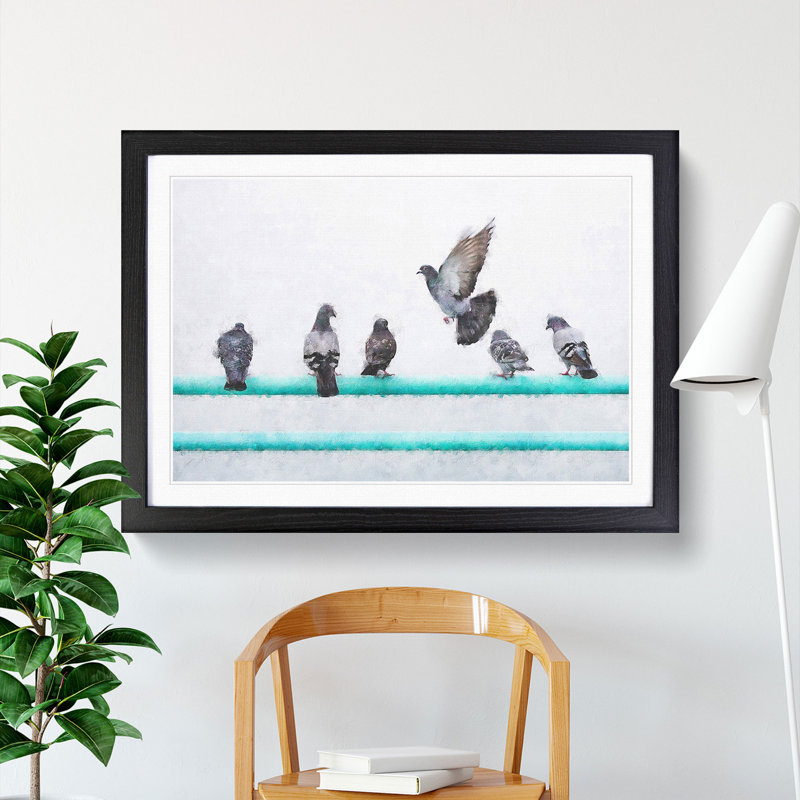 Pigeons - Single Picture Frame Print on MDF, 62cm H x 87cm W x 2cm D, Black