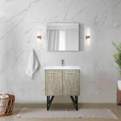 Rustique, 30 po Meuble-lavabo large pour la salle de bain, comptoir en quartz blanc, robinet, meuble-lavabo 28 po avec miroir de rangement dissimulé x P 20 po, surface, inclinable