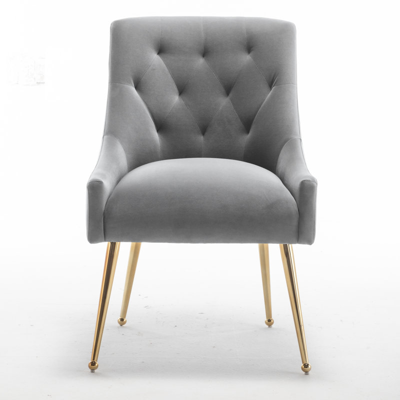 Baudel 19.6'' H Tufted Velvet Upholstered Side Chair, Gray 