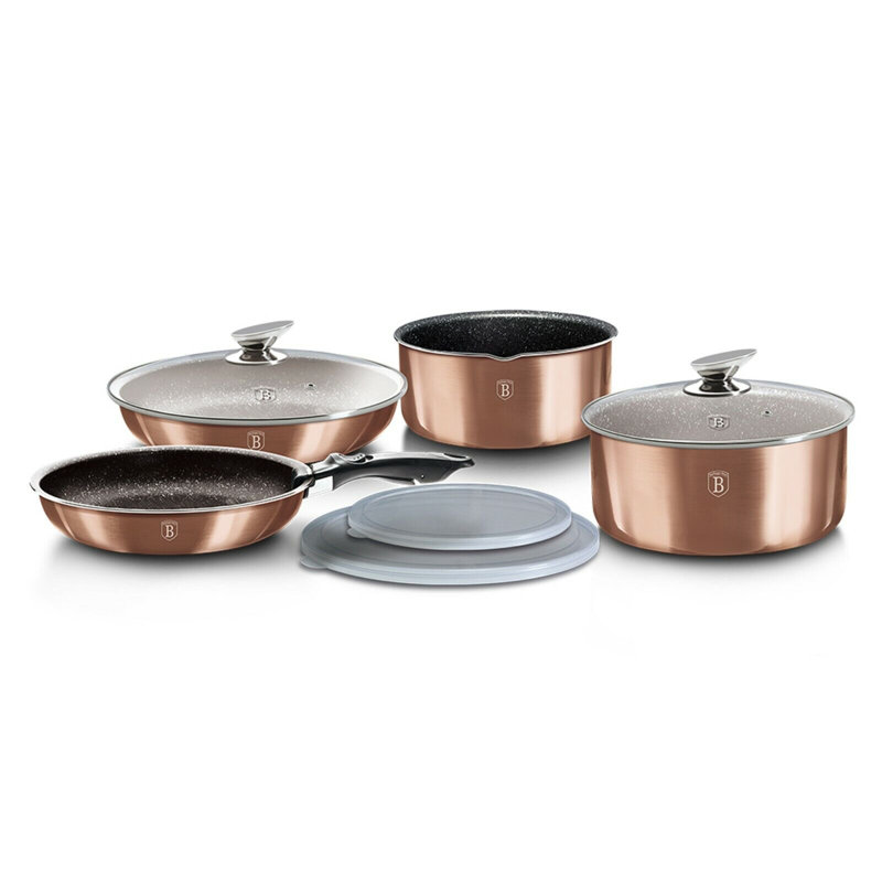 9 - Piece Aluminum Cookware Set, Rose Gold