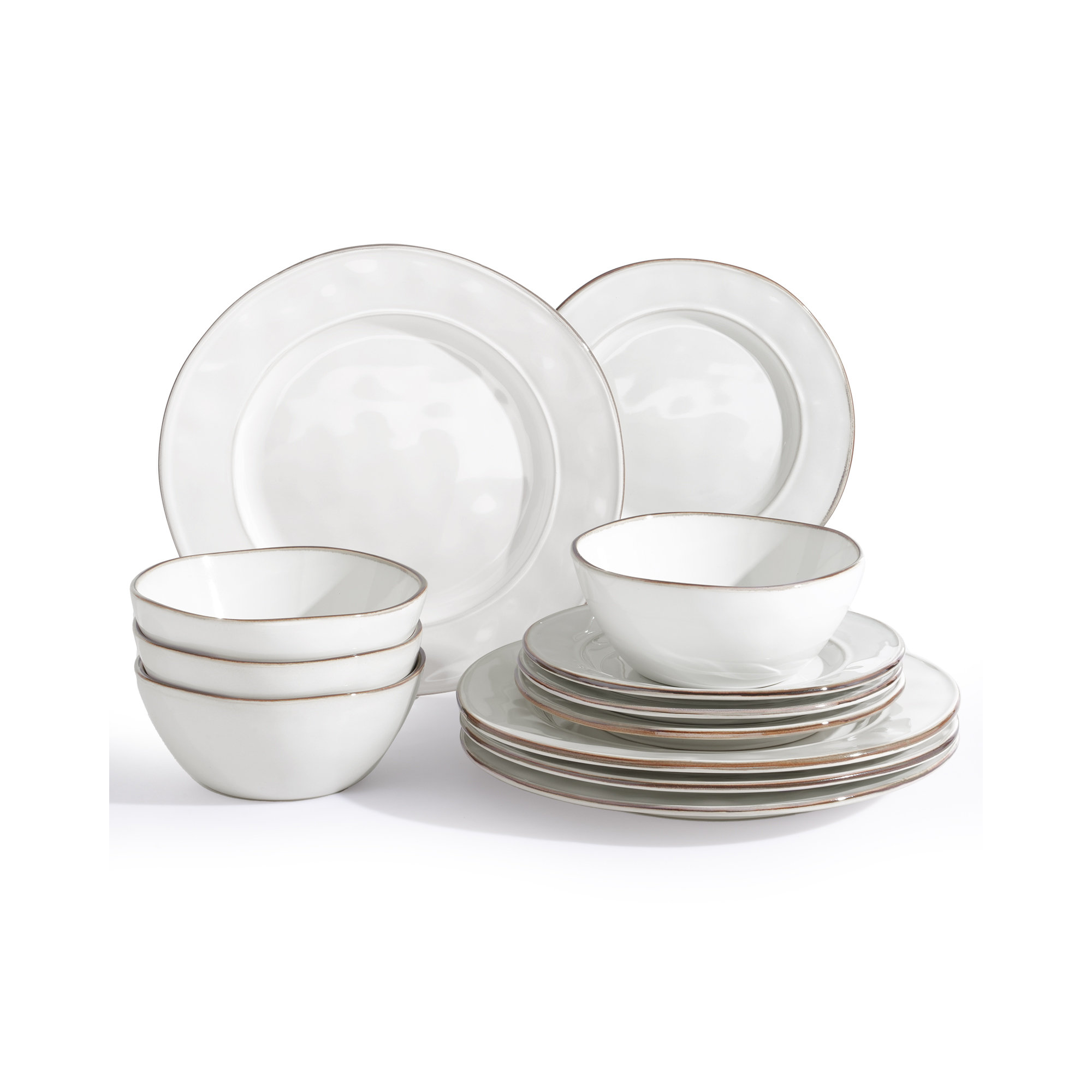  12 piece Stoneware Dinnerware Set - Service for 4, White