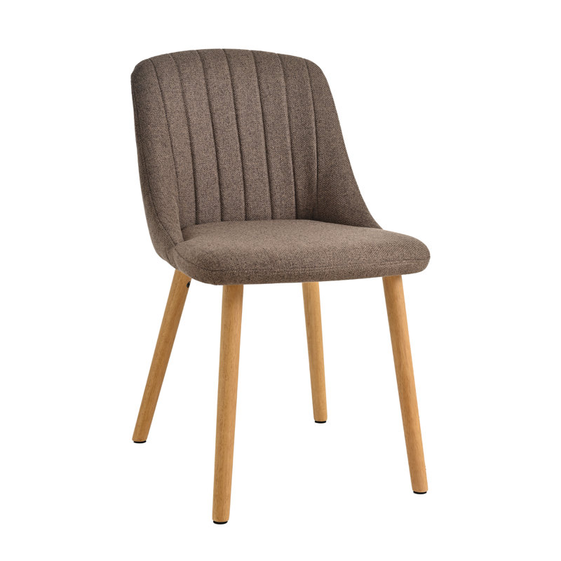 48.5cm H Upholstered Dining Chairs With Wooden Legs, 2, Brown Linen/Natural