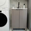 Meuble-lavabo sur pied brun de 30 po avec lavabo en céramique blanche, lavabo simple en résine, base en éraflure et contreplaqué, instructions d'assemblage pliables
