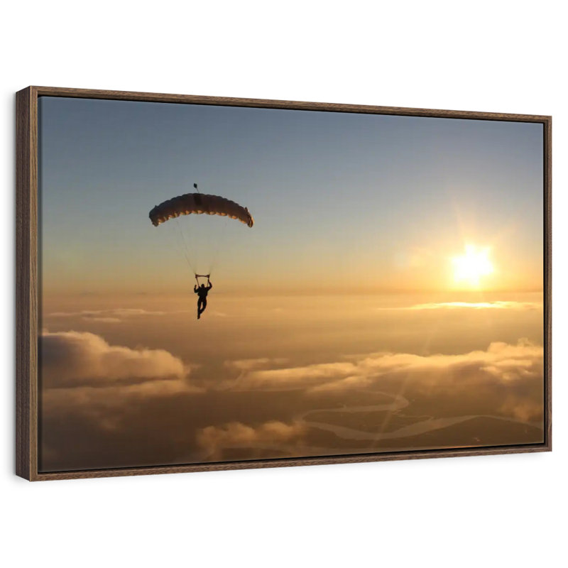 Skydiving Sunset, 31" X 21", Floating Frame Walnut