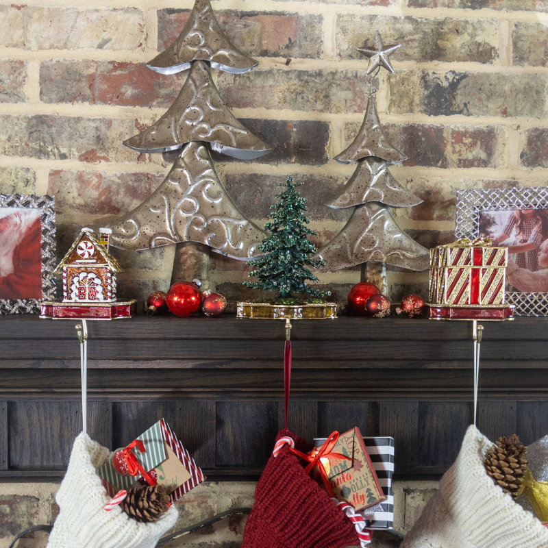 Holiday Gift Box Stocking Holder, Red