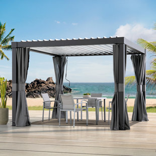 Sunjoy 3m x 3m or 3m x 4m Electric Louvered Pergola with Solar LED Lights, Remote Weatherproof Adjustable Rainproof Aluminum Hardtop Gazebo, with Drainage System, Water and UV Proof