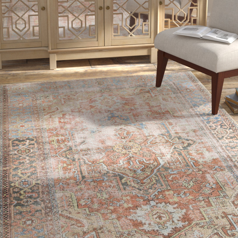 Tapis oriental couleur terre cuite Skye, Rectangle 7 pi 6 po x 9 pi 6 po