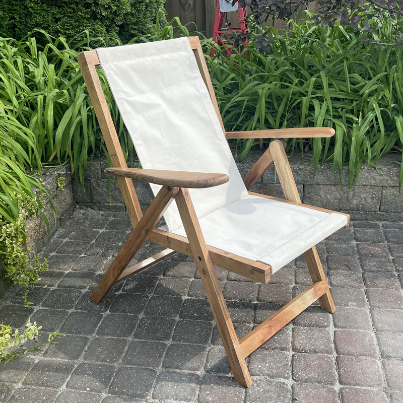 Natural Acacia Wood and Canvas Folding Arm Chair
